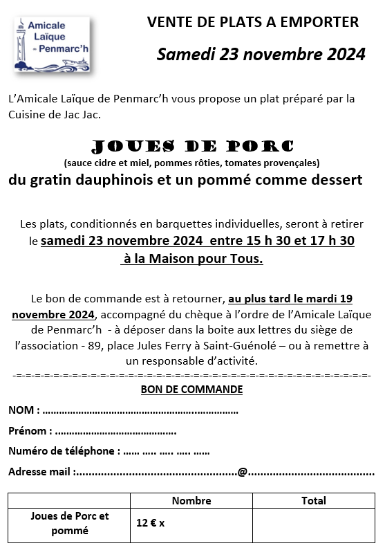 Vente de repas à emporter